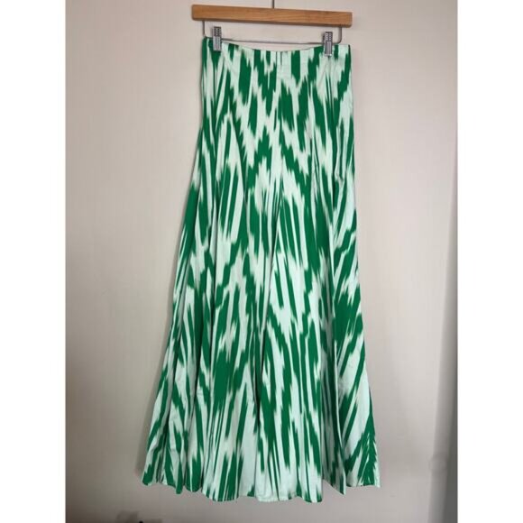 NEW Figue Hayden Lightweight Poplin Ikat Print Maxi Skirt Green Size: 4 - Picture 2 of 7